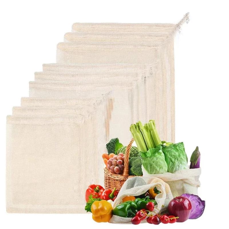 Sacs à légumes en maille de coton, sac de produits, sac de rangement de légumes en maille de coton r