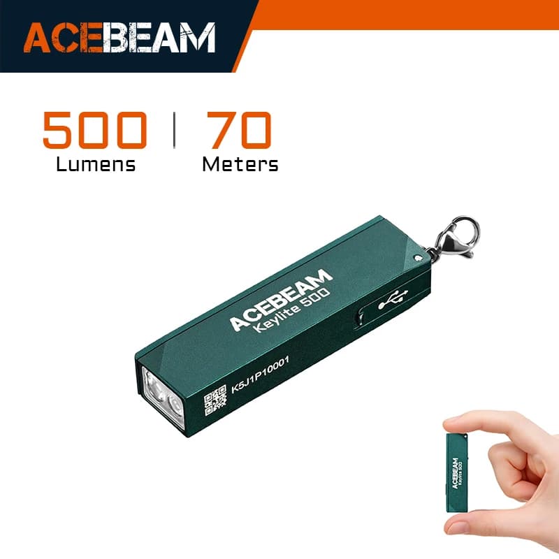 Lampe torche porte-clés ACEBEAM Keylite 500 EDC rechargeable avec mode stroboscopique d'autodéfense