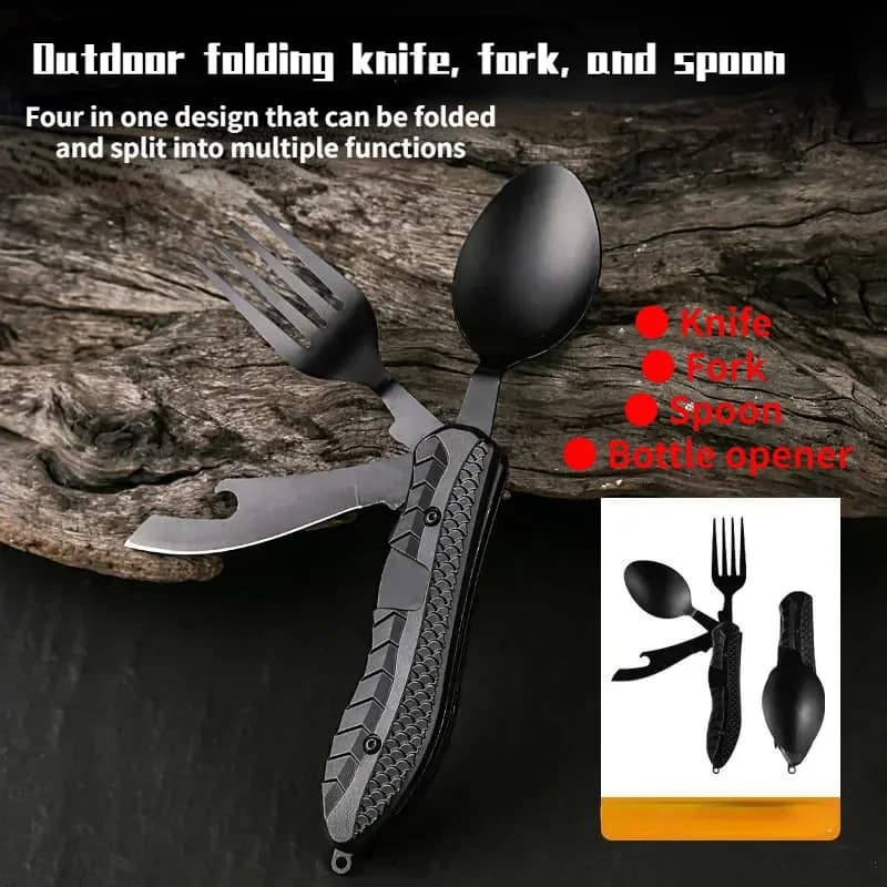 Ustensiles de Camping en plein air portables en acier inoxydable, cuillère pliable, fourchette, cout