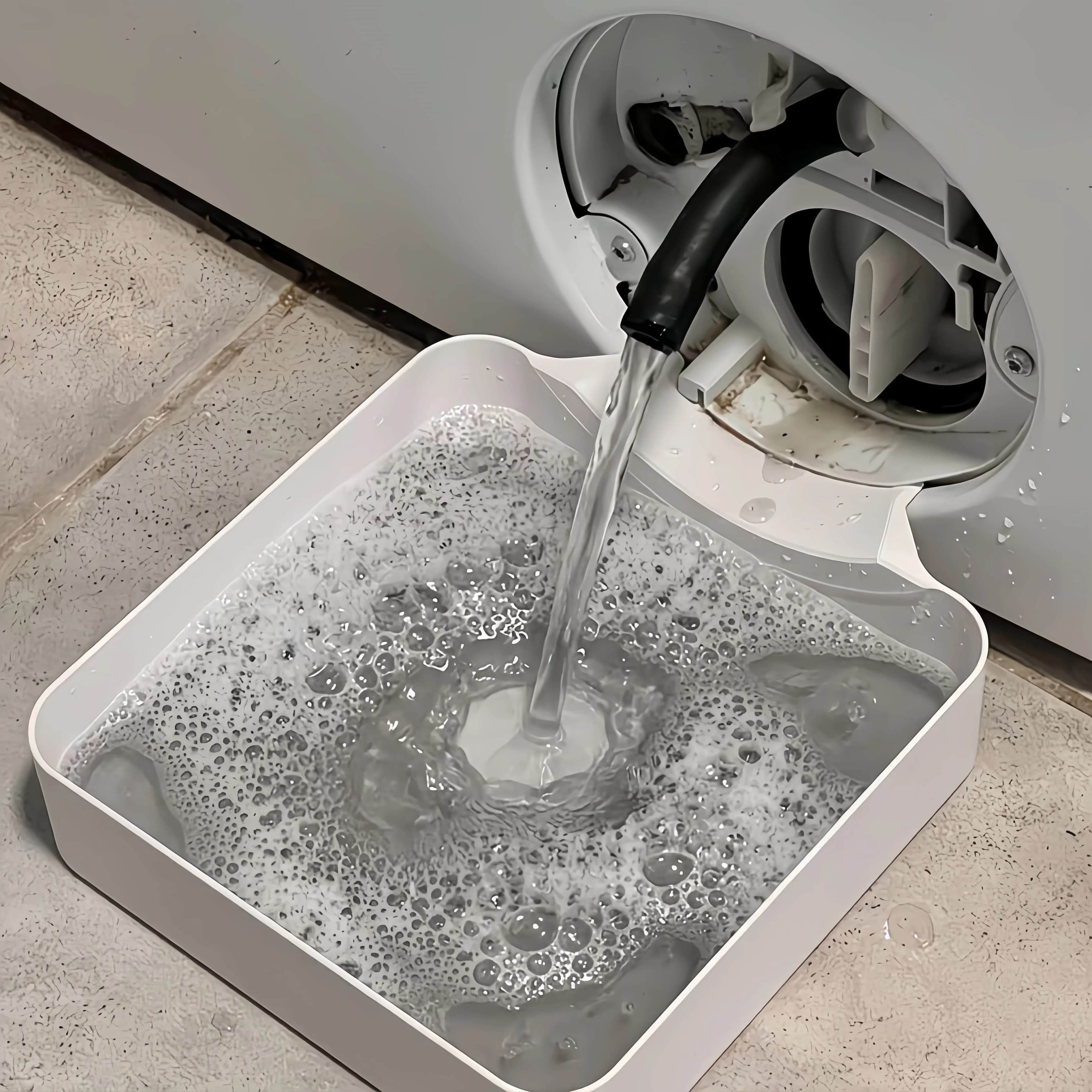 Bac de récupération des eaux de lavage pour machine à laver, sans débordement, avec filtre anti-pelu