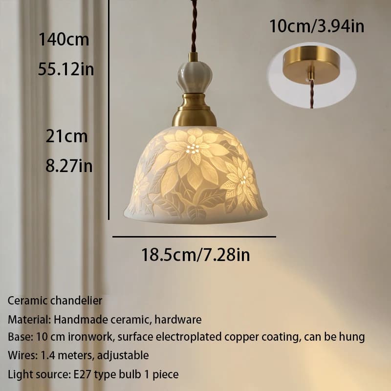Lampe de plafond en céramique de style japonais couleur crème à motif floral, lampe de chevet pour c