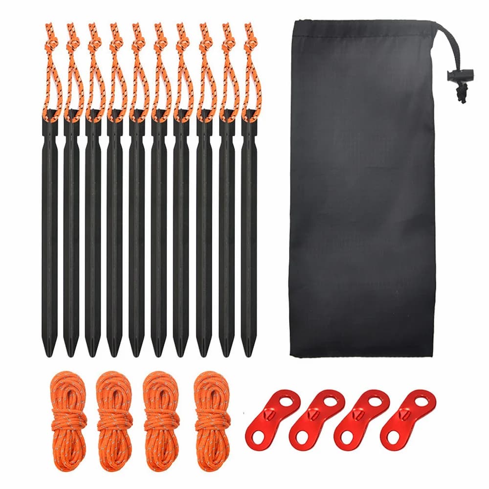 1 ensemble de piquets de tente en alliage d'aluminium, clous, piquets, cordes, accessoires de tente