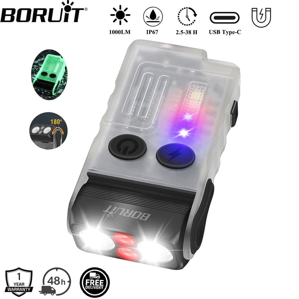 BORUiT V20 Buzzer EDC LED porte-clés lampe de poche tête pivotante type-c lampe de travail Rechargea