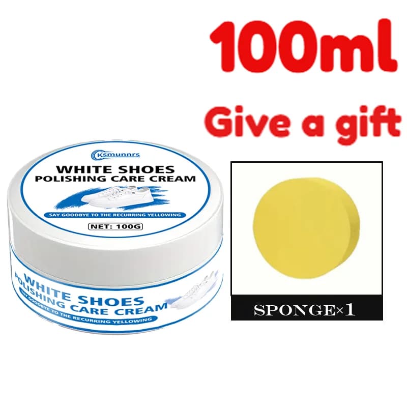 Cirage blanc 100g avec brosse éponge - Restaure rapidement la couleur des baskets et du cuir synthét