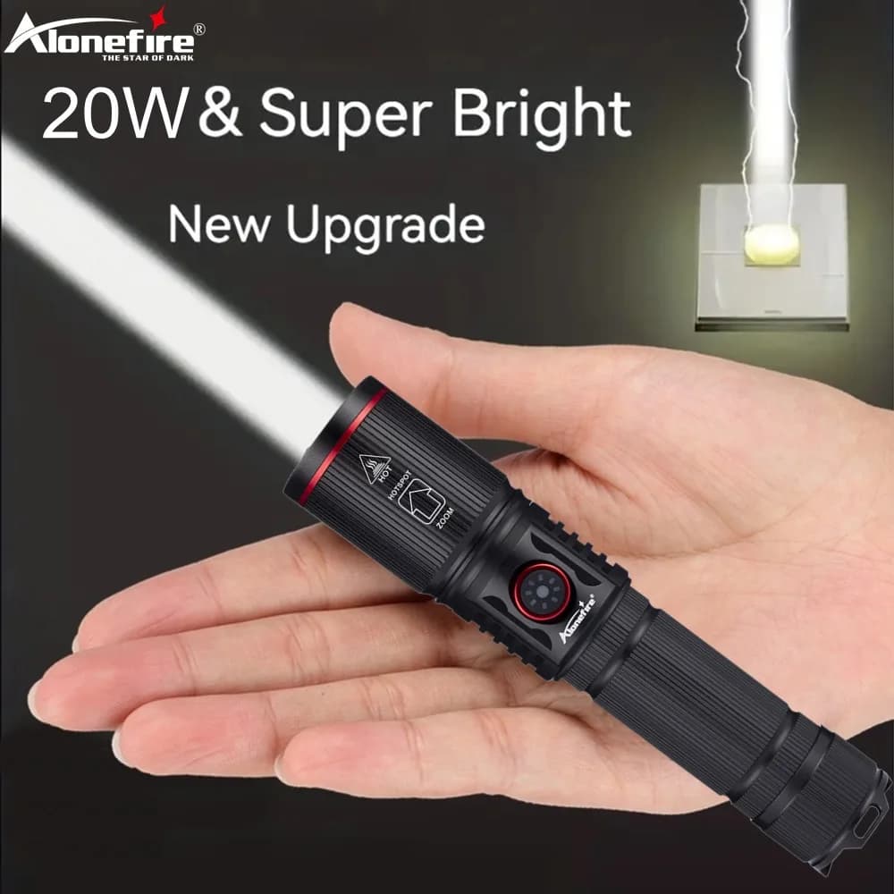 20W Zoom faisceau rond lumière LED lampe de poche haute puissance USB torche Rechargeable Camping ch