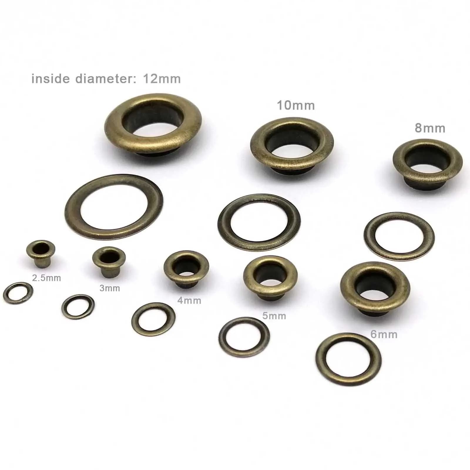 100 ensembles 2.5-12mm haute qualité Antique laiton Bronze oeillet avec rondelle œillet anneau trou 