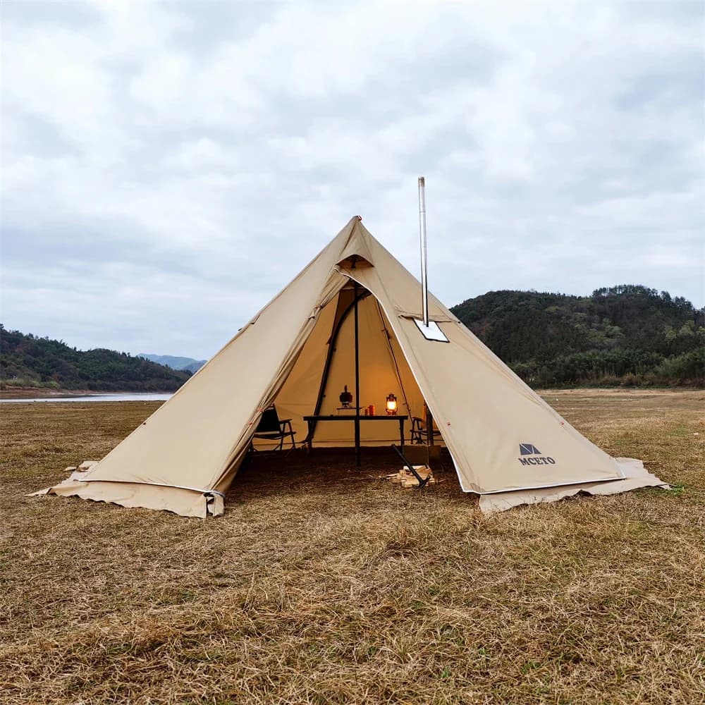 500PRO Tipi tente chaude avec poêle ignifuge Jack 5 ~ 8 personnes télescopes pour équipe familiale s