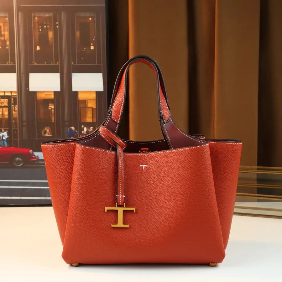 Sac fourre-tout en cuir de luxe - Sac messager minimaliste de couleur unie et grande capacité