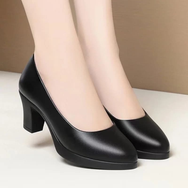 Chaussures de travail confortables pour femmes, escarpins de bureau à talons épais, bout pointu, tal