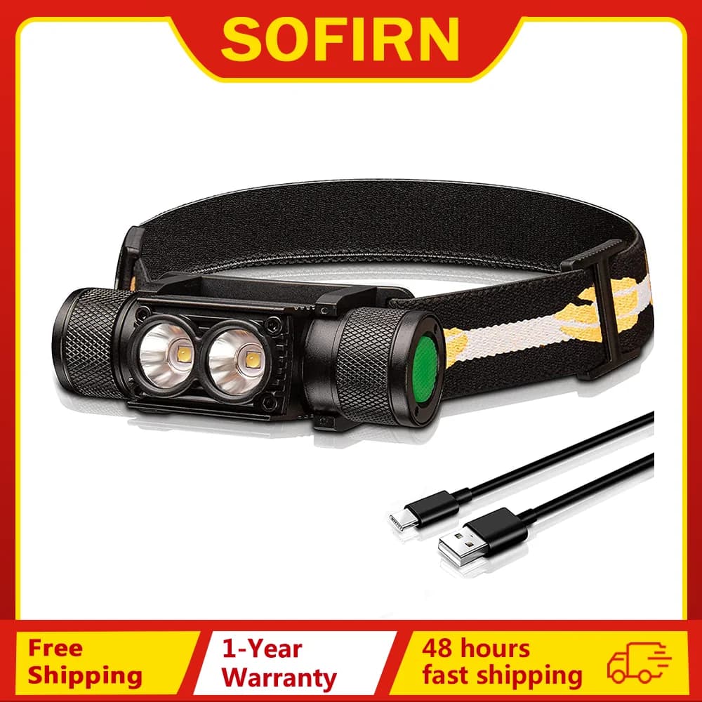 SOFIRN H25L USB Rechargeable 1000LM lampe frontale avec 18650 batterie double TN-3535 90CRI 5000K la