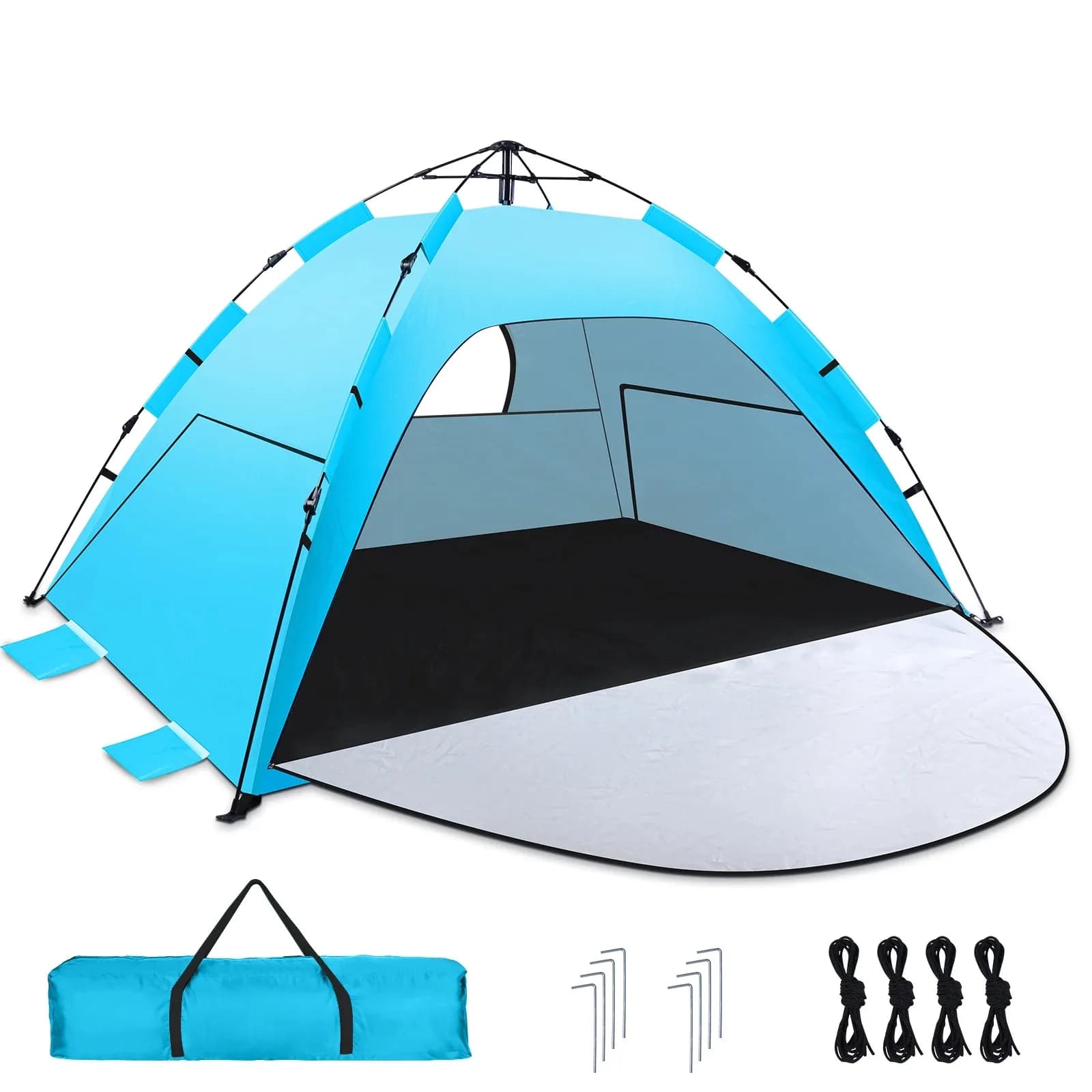 Tente de plage pop-up, abri solaire portable, montage automatique rapide, cabana avec fenêtre et sac