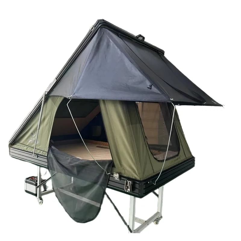Tente triangulaire de luxe à coque rigide à trois allées et sol épais avec ventilateur d'extraction
