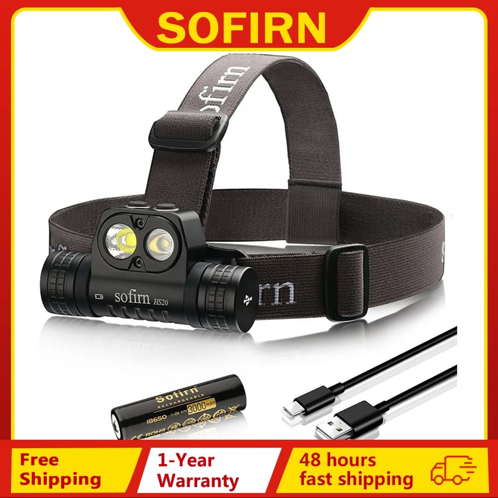 Sofirn HS20 2700lm USB C lampe frontale LED Rechargeable 18650 phare puissant avec projecteur et pro
