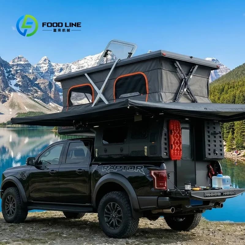 Camper d'expédition robuste personnalisé pour Ford Raptor avec auvent et porte d'entrée arrière, ven