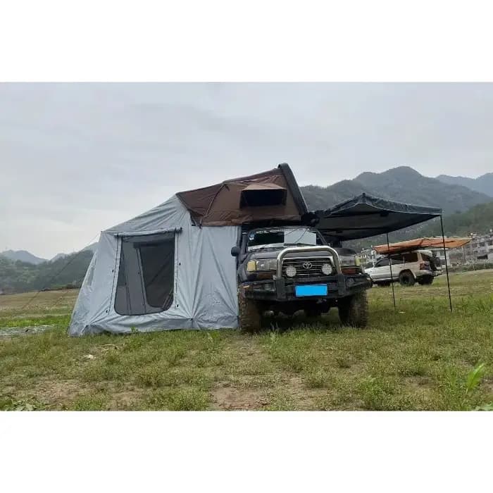 Tente de toit à ouverture latérale avec annexe, abri solaire personnalisé pour pick-up, abri de camping extérieur