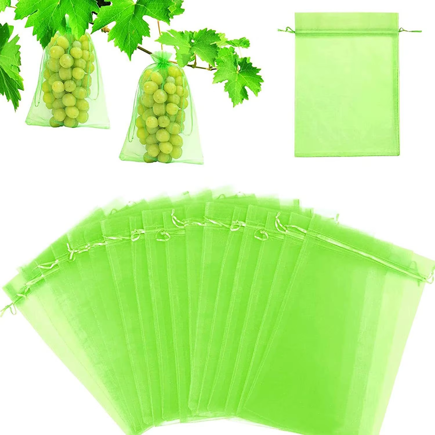 Sac de Protection des fruits, 100 pièces, sac en filet en maille verte avec cordon de serrage, protè