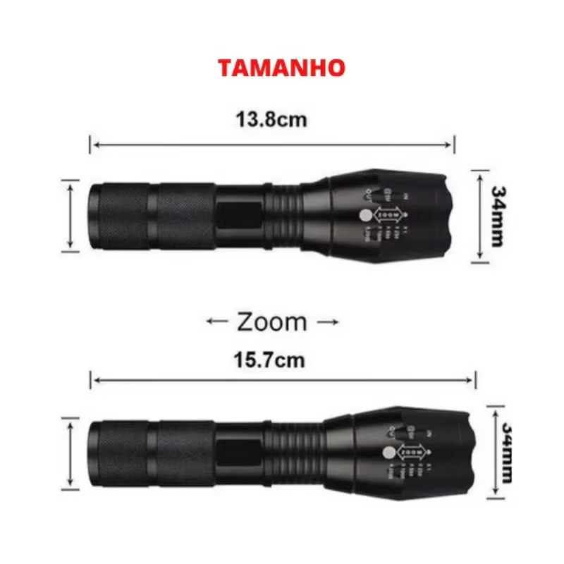 NEVERDIE-Lanterne Militaire/Tactique/Opéracionnel X900 LED Potentive Recarregável Com Zoom In/Out-EN