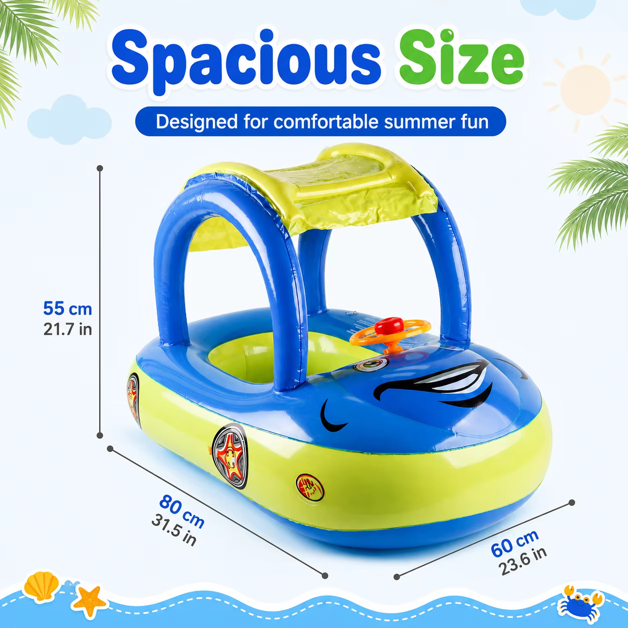1PC Flotteur gonflable pour bébé avec auvent, siège de sécurité pour nourrisson, anneaux de natation