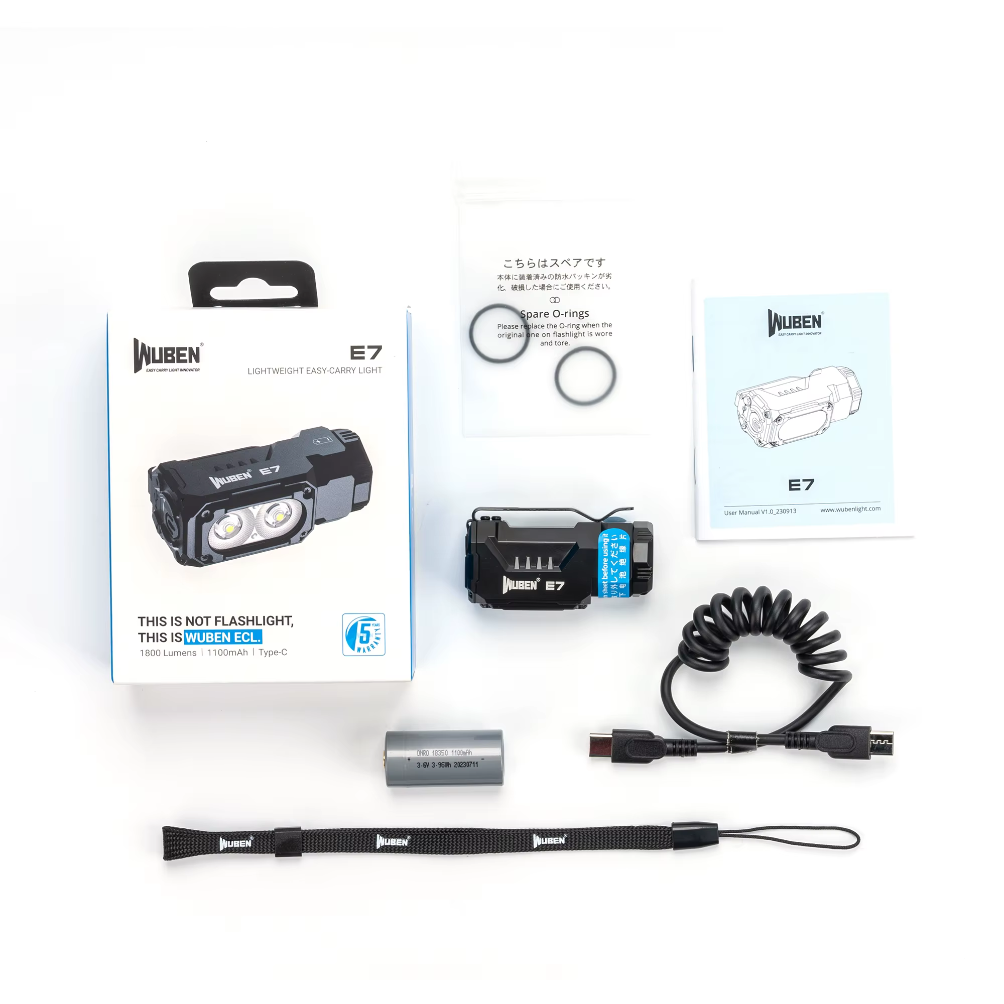WUBEN E7 1800 Lumen Mini lampe de poche Rechargeable 6 Modes EDC lampe torche typ-c Rechargeable LED
