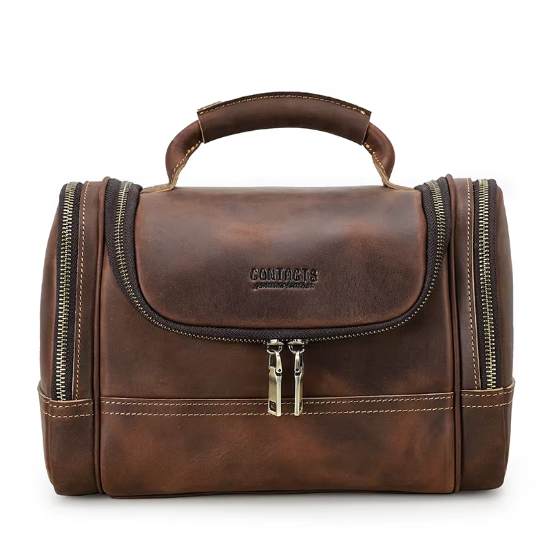 CONTACT'S-Sac à cosmétiques en cuir véritable pour hommes, trousses de toilette de voyage, sac de la