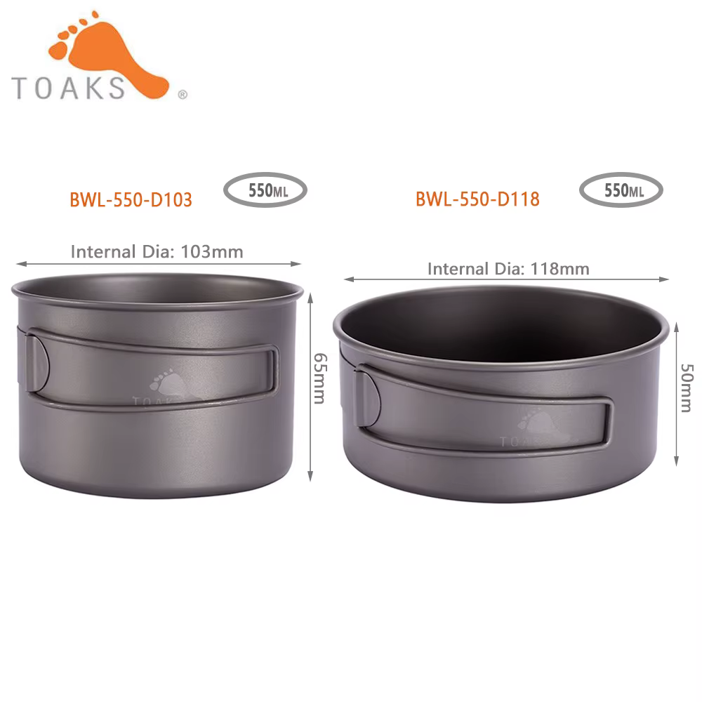 TOAKS – bol de Camping en titane avec poignée pliante, vaisselle légère et Portable de 550ml