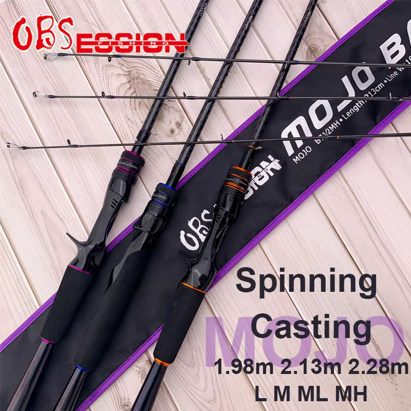 OBSESSION carbone 1.98 m 2.13 m 2.28 m MOJO filature coulée canne à pêche L M ML MH 2 Sections Ultra