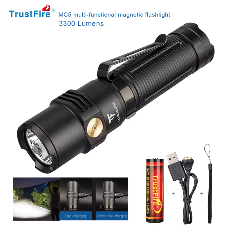 Lampes de poche LED haute puissance Trustfire MC5 3300 Lumens rechargeables Edc charge magnétique ut