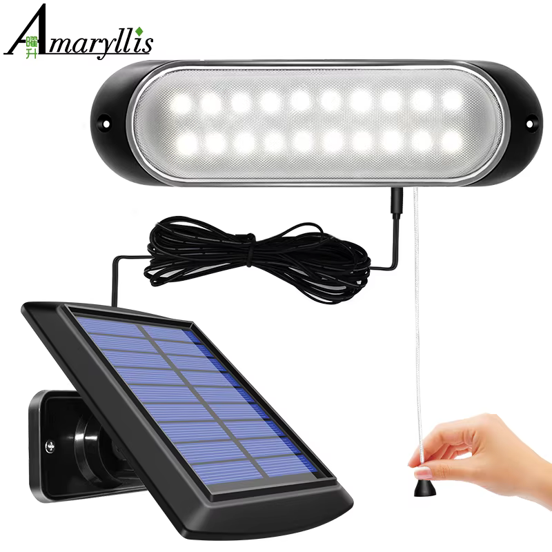 Lampe solaire à 20 led, panneau solaire séparable et lumière avec ligne, interrupteur à traction éta