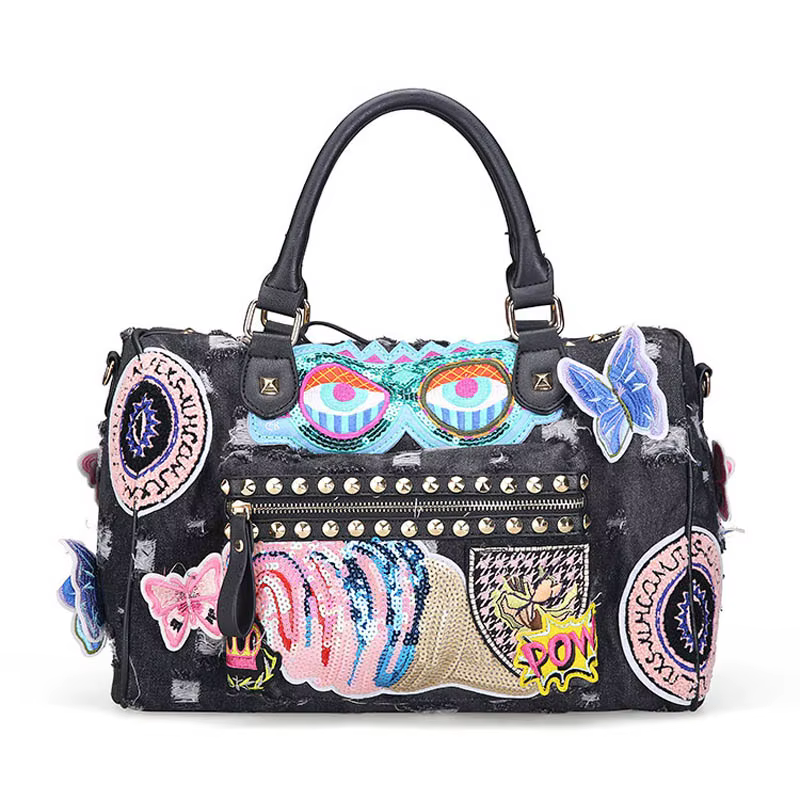 IPinee-Sac à main en denim pour femme, bagage de voyage mignon, sac de jour de dessin animé, à la mo