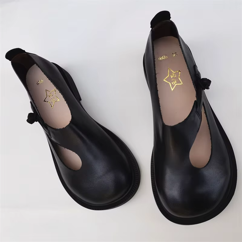 Careaymade-Chaussures en cuir véritable à tête ronde pour femmes, chaussures simples originales resp