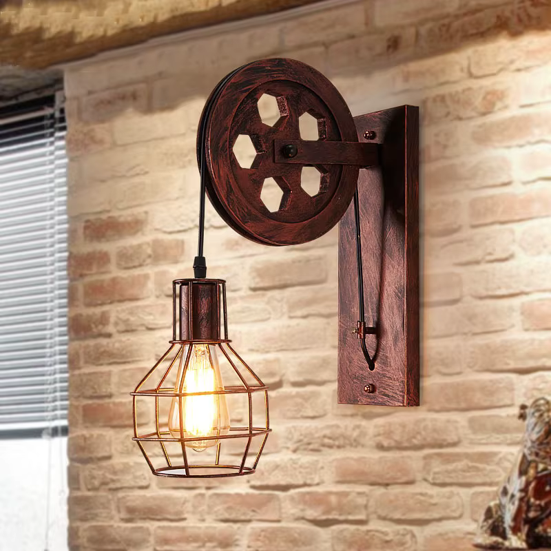 Mur Vintage + lampes lampe à LED appliques murales rétro luminaires muraux poulie de levage lampe de