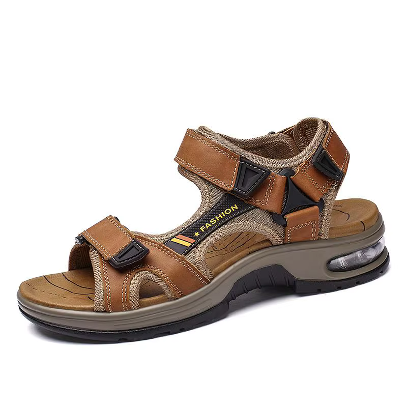 Sandales d'été de marque en cuir véritable pour hommes, pantoufles de gladiateur, sandales de plage,