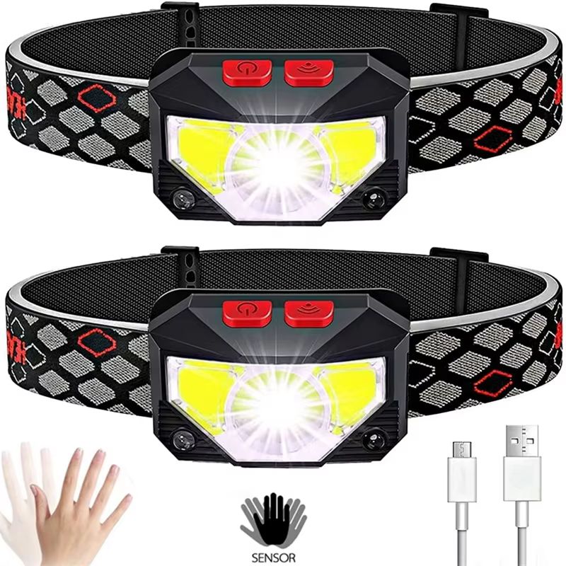 Lot de 2 lampes frontales LED étanches avec capteur de lumière, rechargeables par USB, idéal pour le