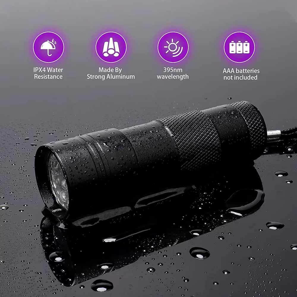 Lampes de poche UV portables étanches à lumière noire, 12 Led, 395nm, Mini détecteur de torche pour