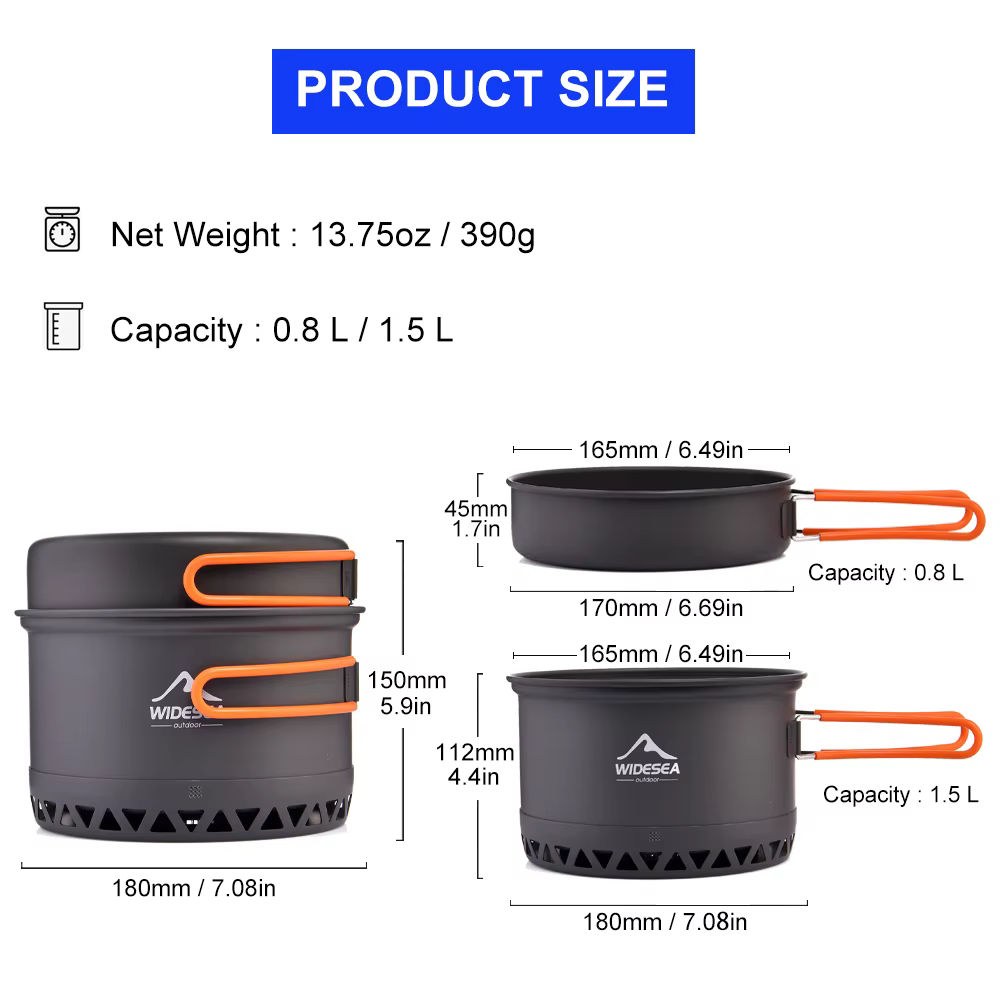 Widesea – ustensiles de cuisine de Camping 2,3 l, ensemble de casseroles de cuisine en plein air, cu