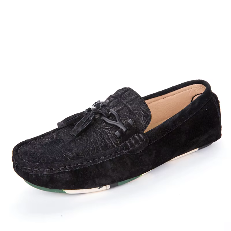 Mocassins de marque en cuir véritable et daim pour homme, chaussures décontractées, sans lacets, bat