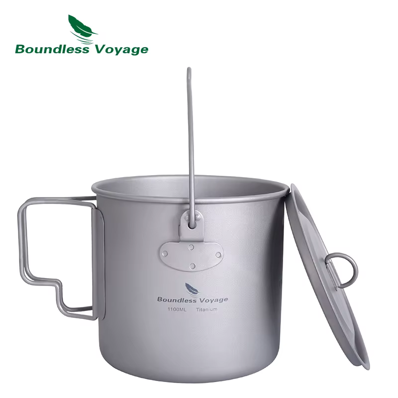 Boundless Voyage-Tasse de camping en titane ultralégère avec couvercle, poignée pliante, tasse de pi