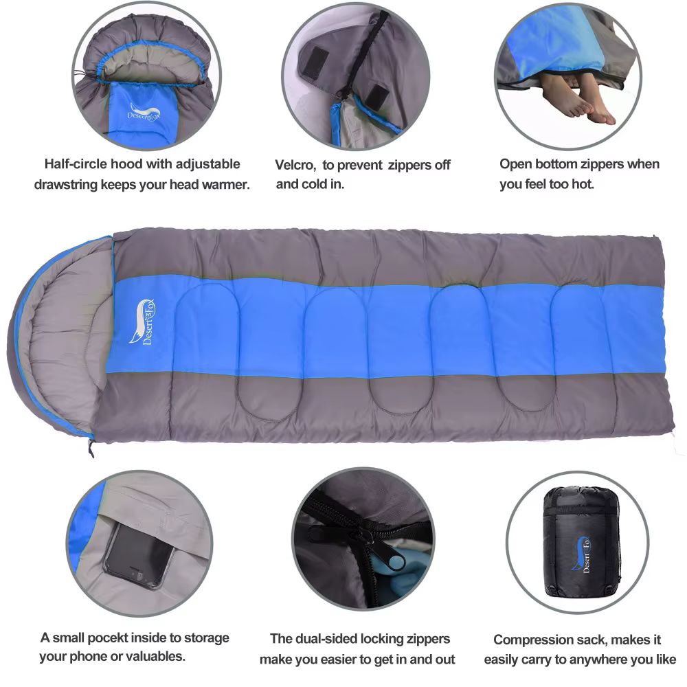 Desert & Fox Camping Sac de couchage léger 4 saisons enveloppe chaude et froide sac de couchage de r