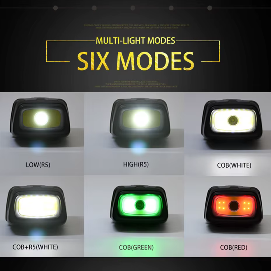 SOLOLANDOR Mini lampe frontale 200LM LED étanche IPX4 AAA phare rouge vert 6 Modes lampe frontale st