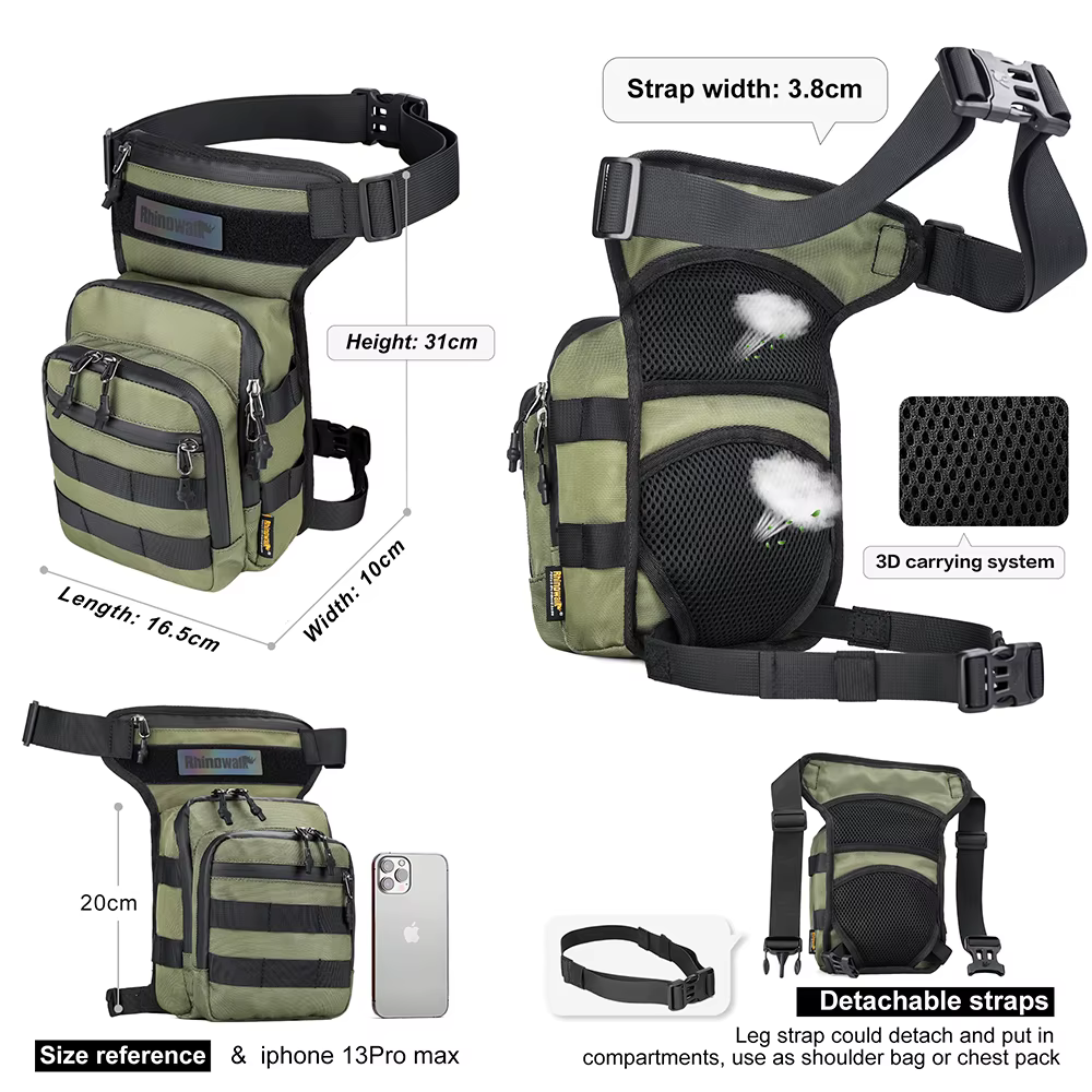 Rhinowalk – sac de jambe pour téléphone portable/portable, sac de voyage, grande taille 3l