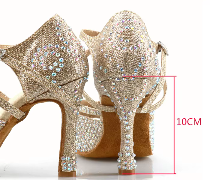 WUXIJIAO-Chaussures de danse latine dorées pour femmes, sandales en diamant, sandales de salsa, desi