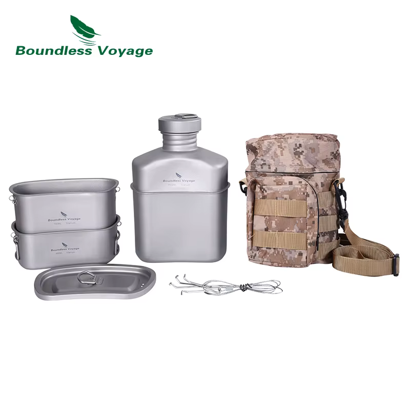 Cantine militaire en titane Voyage sans limites, avec sacs de Camouflage, ensemble de casseroles de 