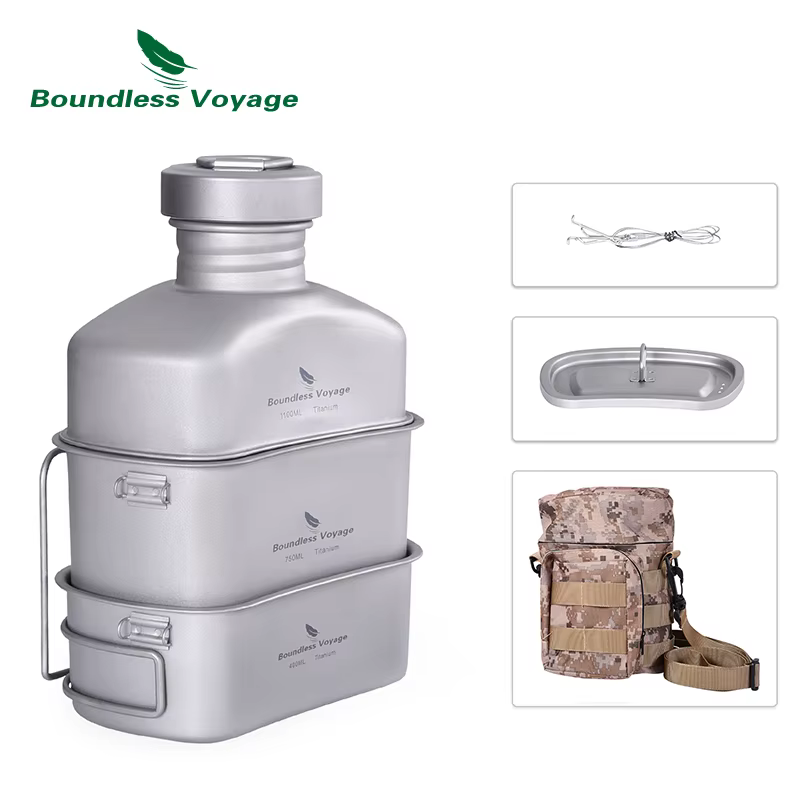 Cantine militaire en titane Voyage sans limites, avec sacs de Camouflage, ensemble de casseroles de