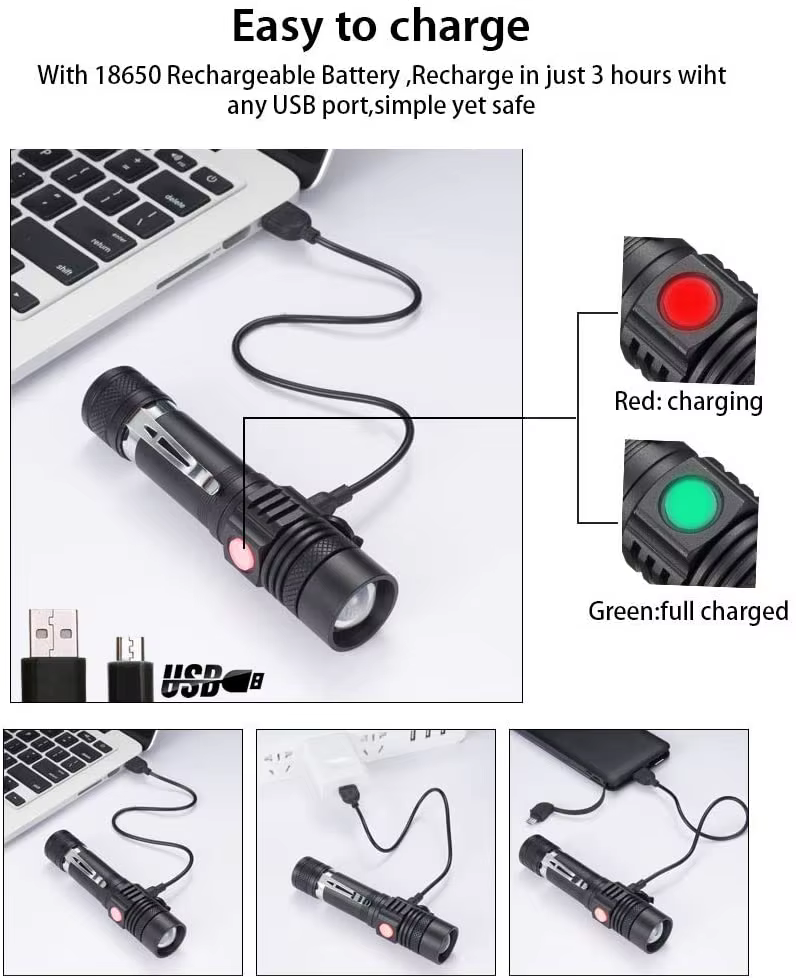 Pocketman lampes de poche LED lampe de poche Rechargeable USB torche de vélo lampe de poche étanche