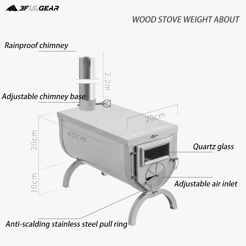 3F UL GEAR – poêle à bois ultraléger en alliage de titane et acier inoxydable 304, polyvalent, Campi