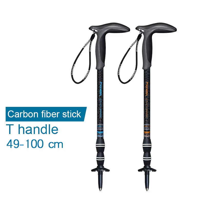 Bâton de Marche Court en Fibre de Carbone avec Poignée en T, Béquille d'Escalade Réglable, 3 Section