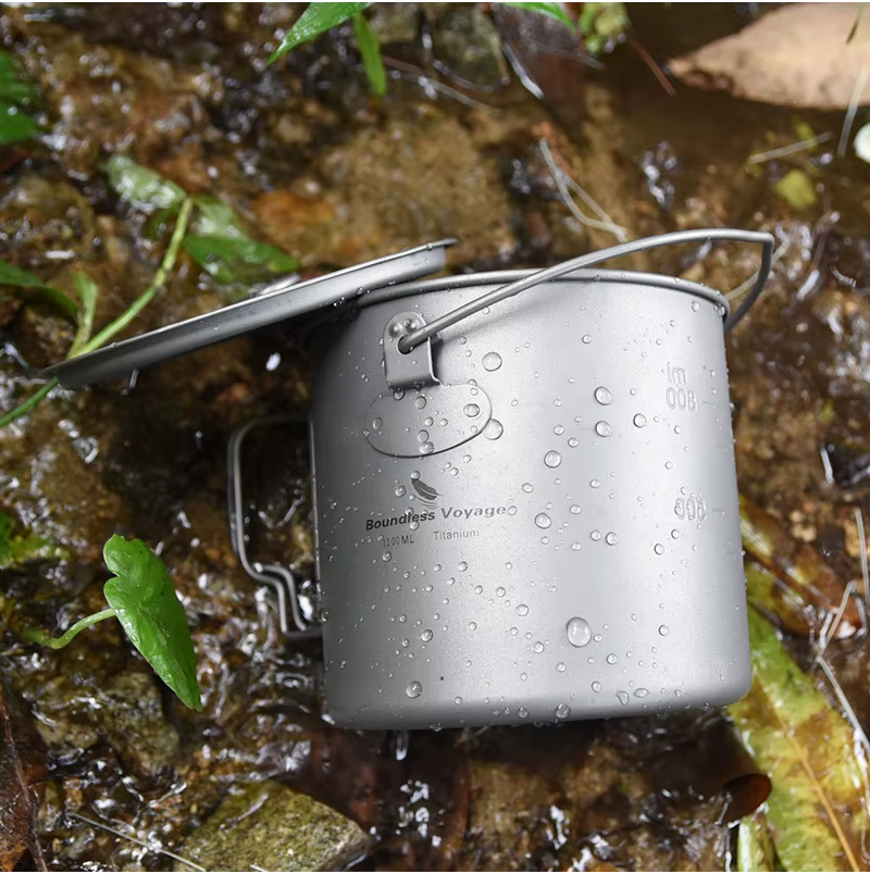 Boundless Voyage-Tasse de camping en titane ultralégère avec couvercle, poignée pliante, tasse de pi