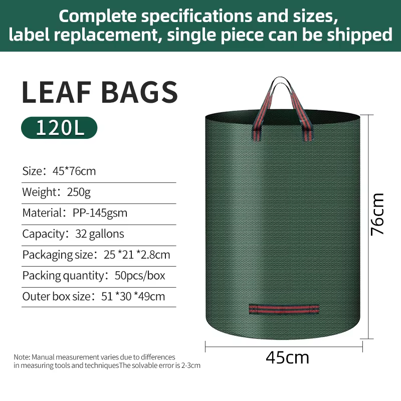 Sac de Jardin Tissé pour Déchets, Sac à Feuilles Imperméable Pliable, Sacs de Jardin Renforcés avec 