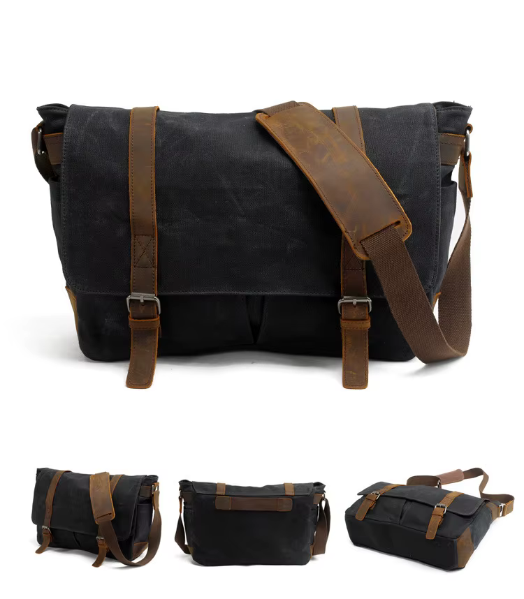 Sac pour homme - Sac pour appareil photo - Sac à bandoulière décontracté - Toile batik avec cuir Cra
