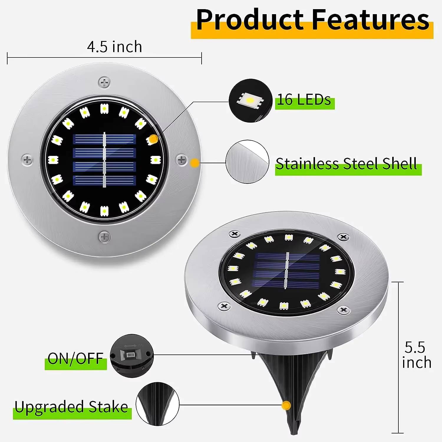 16 LED lumières solaires lumineuses au sol lumière LED solaire étanche extérieure pour voie jardin c